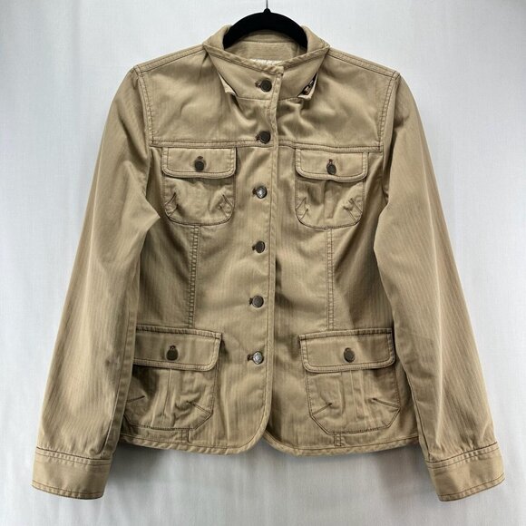 Jones New York Jackets & Blazers - Jones New York Sport Jacket Womens Sz M Button Up Stretch Utility Pockets Brown